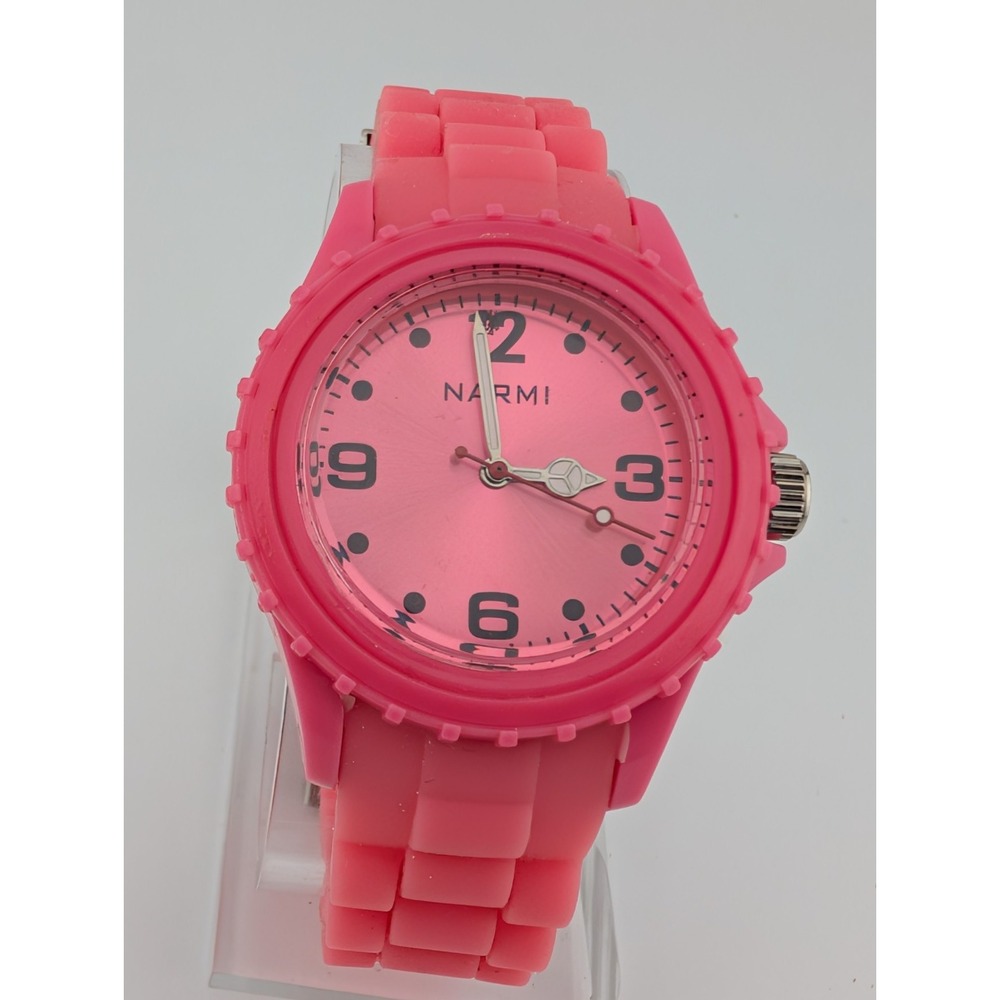 Narmi Watch Women 40mm Case‎ Pink Silicone Band Rotating Bezel- New Battery